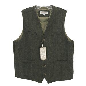 NWT ARAN SWEATER MARKET Wool Blend Waistcoat Vest Olive Green Herringbone Sz 42